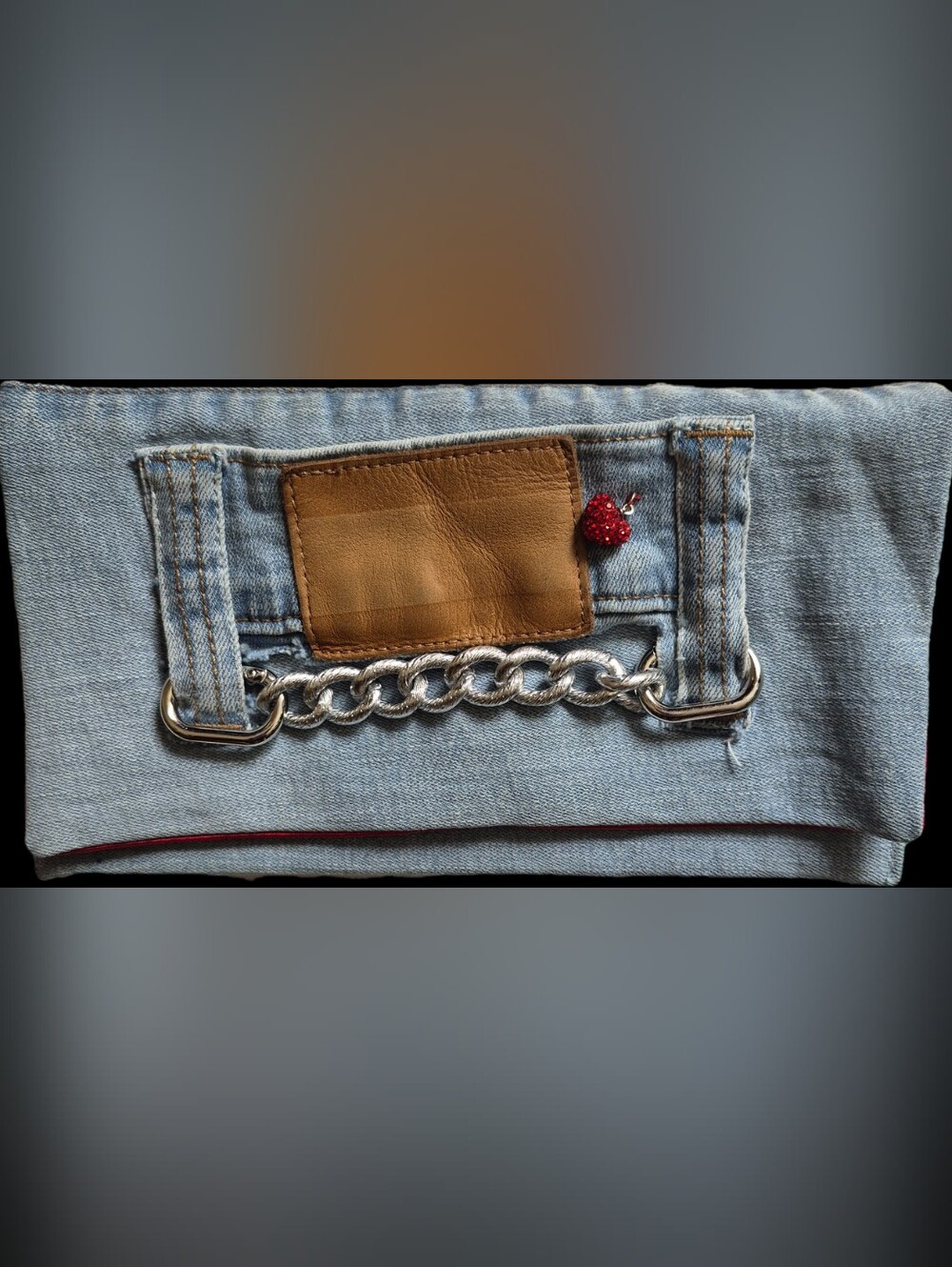 Upcycled Patchwork Asymmetrical Skirt, DenimTop & Cutch in Red and Animal Prints - Picture 14 of 16